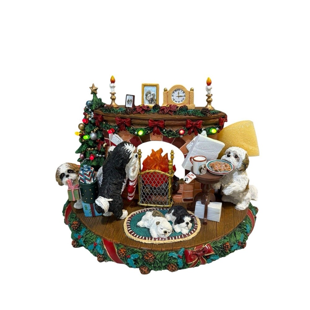 Danbury Mint “A Cozy Christmas Eve” Shih Tzu Tested Working